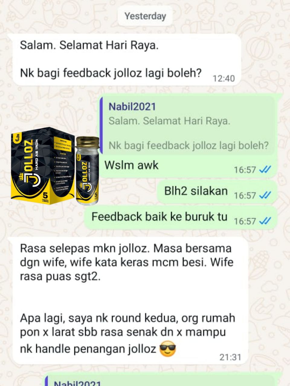 Testimoni pelanggan JOLLOZ 10